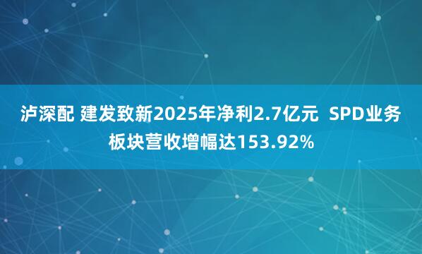 泸深配 建发致新2025年净利2.7亿元  SPD业务板块营收增幅达153.92%